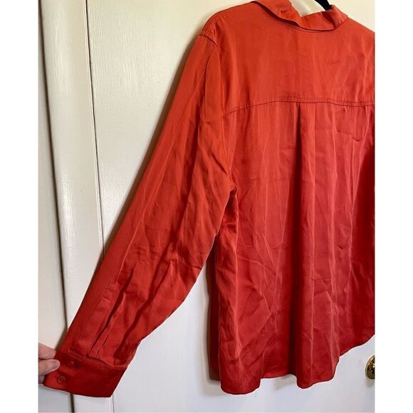 Chicos SANDWASH SATIN SHIRT LS Fashion Top ORANGE SPICE NWT size 12/14. - Picture 7 of 10